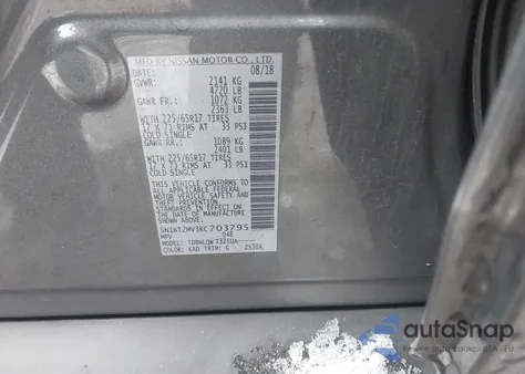 2019 Nissan Rogue Sv z USA, uszkodzony, nr VIN 5N1AT2MV3KC703795